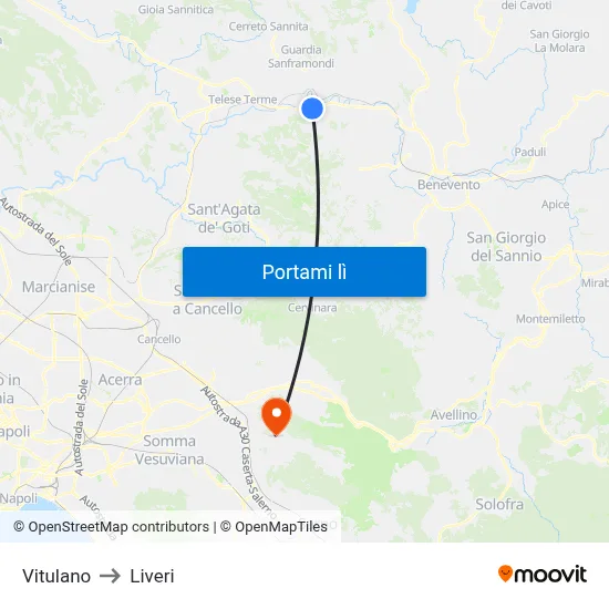 Vitulano to Liveri map