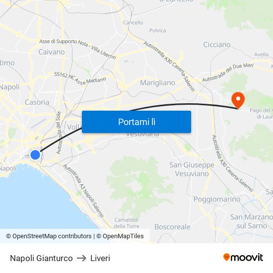 Napoli Gianturco to Liveri map