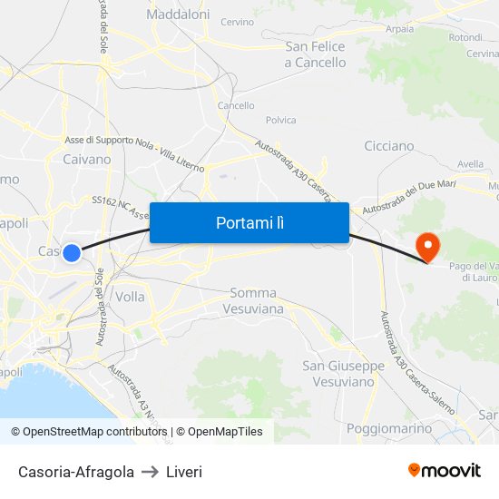 Casoria-Afragola to Liveri map
