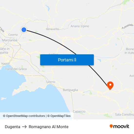 Dugenta to Romagnano Al Monte map