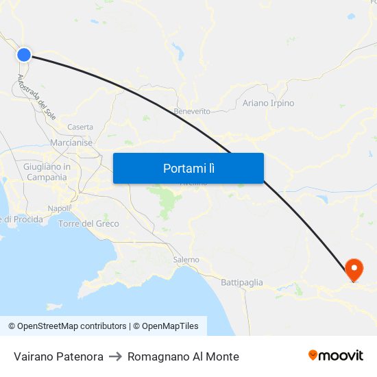 Vairano Patenora to Romagnano Al Monte map