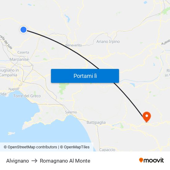 Alvignano to Romagnano Al Monte map