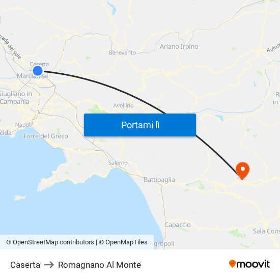 Caserta to Romagnano Al Monte map