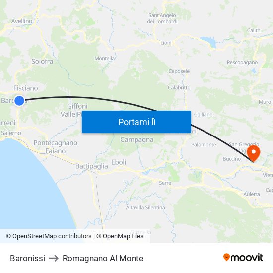 Baronissi to Romagnano Al Monte map