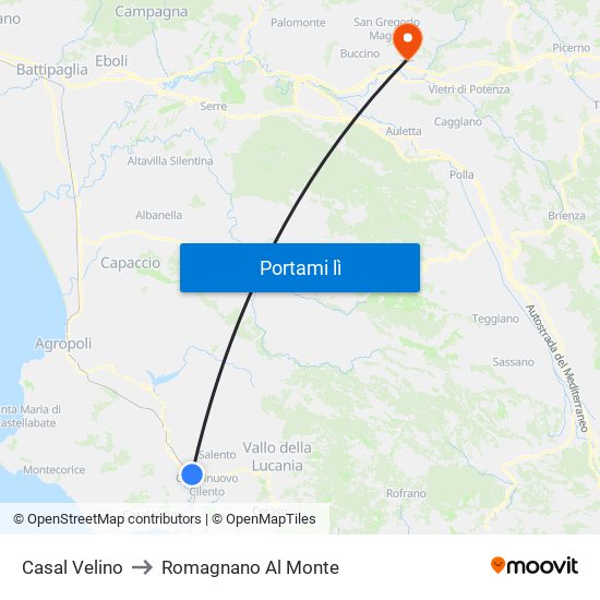 Casal Velino to Romagnano Al Monte map