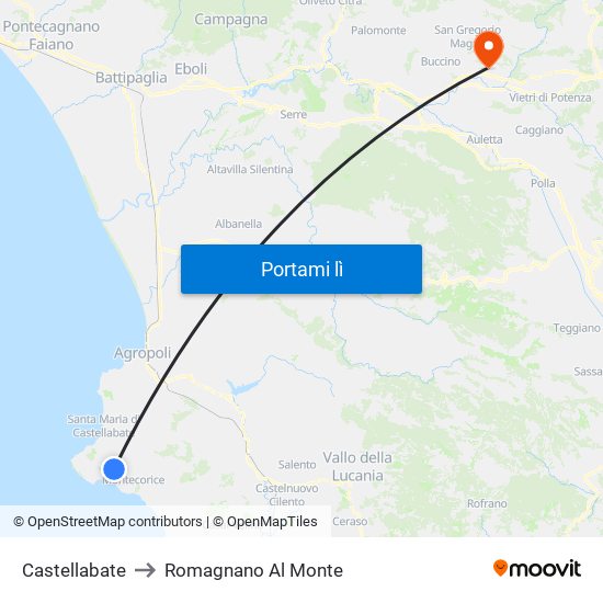 Castellabate to Romagnano Al Monte map