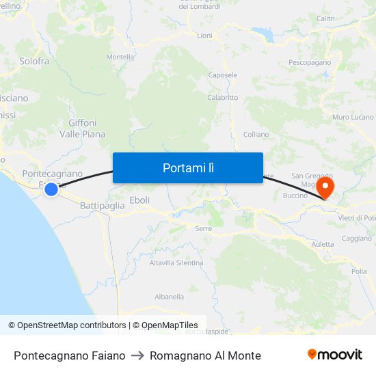 Pontecagnano Faiano to Romagnano Al Monte map