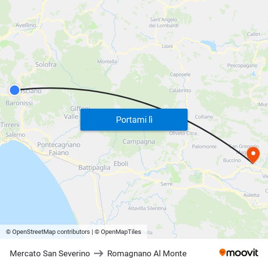 Mercato San Severino to Romagnano Al Monte map