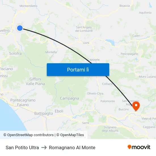 San Potito Ultra to Romagnano Al Monte map