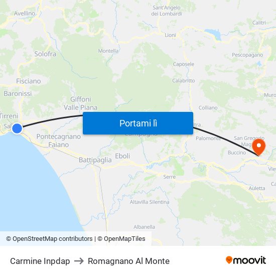 Carmine Inpdap to Romagnano Al Monte map