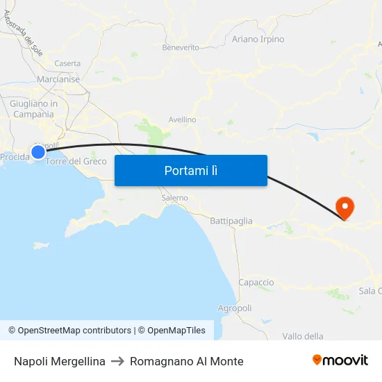Napoli Mergellina to Romagnano Al Monte map