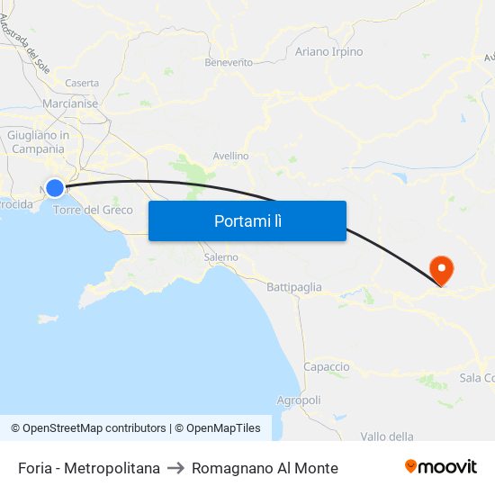 Foria - Metropolitana to Romagnano Al Monte map