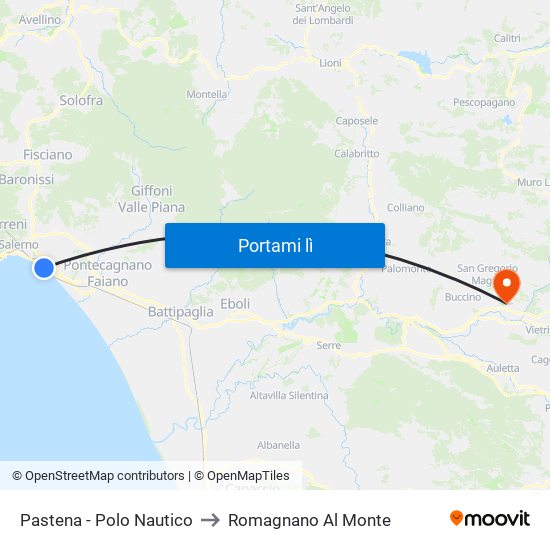 Pastena  - Polo Nautico to Romagnano Al Monte map