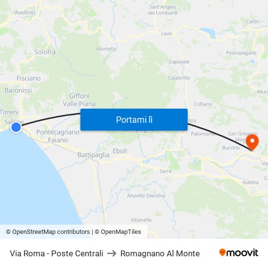 Via Roma - Poste Centrali to Romagnano Al Monte map