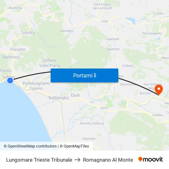 Lungomare Trieste Tribunale to Romagnano Al Monte map