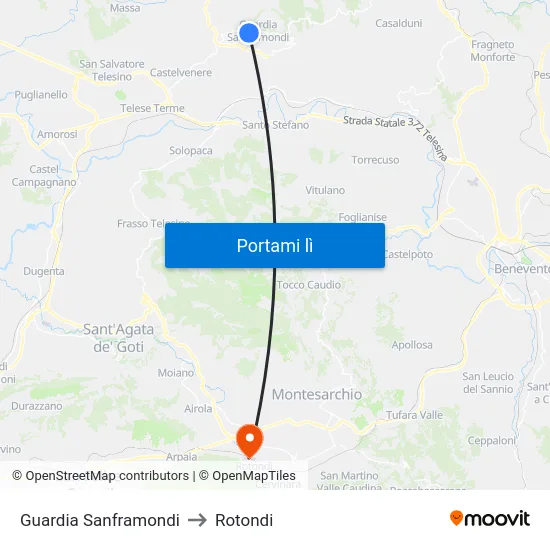 Guardia Sanframondi to Rotondi map