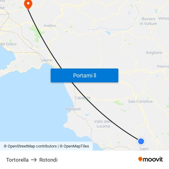 Tortorella to Rotondi map