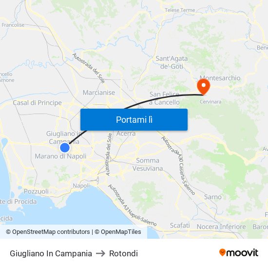 Giugliano In Campania to Rotondi map
