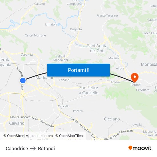 Capodrise to Rotondi map