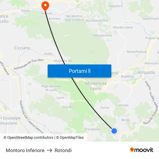 Montoro Inferiore to Rotondi map