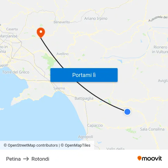 Petina to Rotondi map