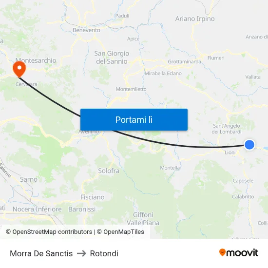 Morra De Sanctis to Rotondi map