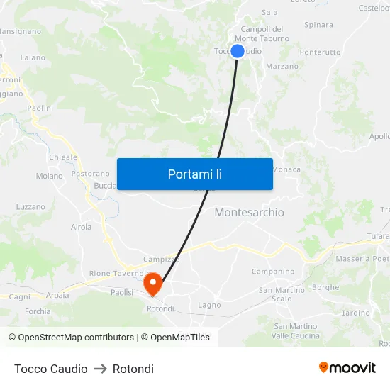 Tocco Caudio to Rotondi map