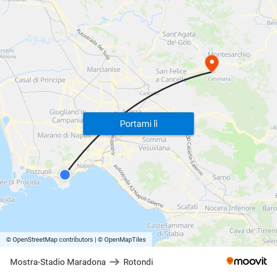 Mostra-Stadio Maradona to Rotondi map