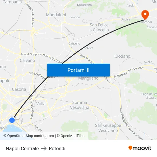 Napoli Centrale to Rotondi map