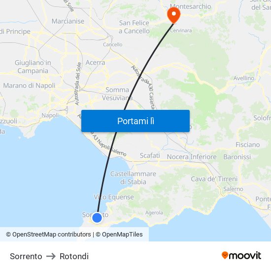 Sorrento to Rotondi map
