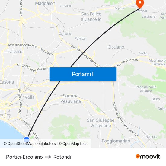 Portici-Ercolano to Rotondi map