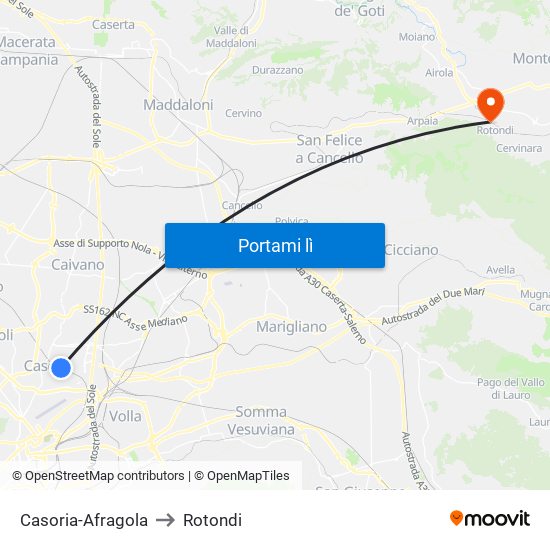 Casoria-Afragola to Rotondi map