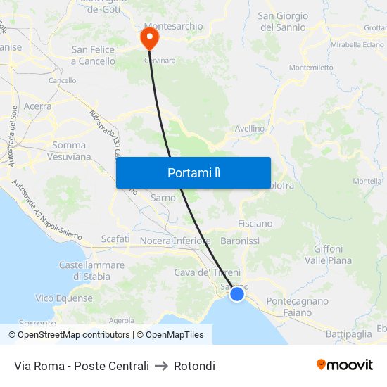 Via Roma - Poste Centrali to Rotondi map