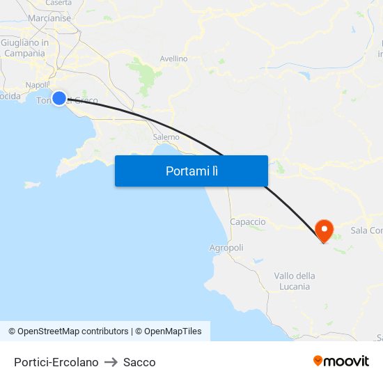 Portici-Ercolano to Sacco map