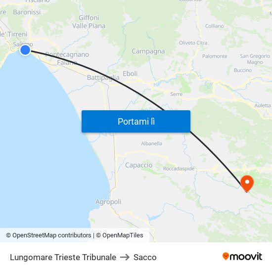 Lungomare Trieste Tribunale to Sacco map