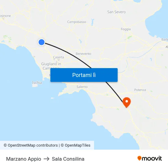 Marzano Appio to Sala Consilina map