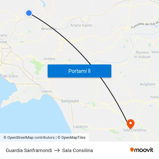 Guardia Sanframondi to Sala Consilina map