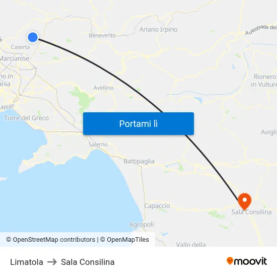 Limatola to Sala Consilina map