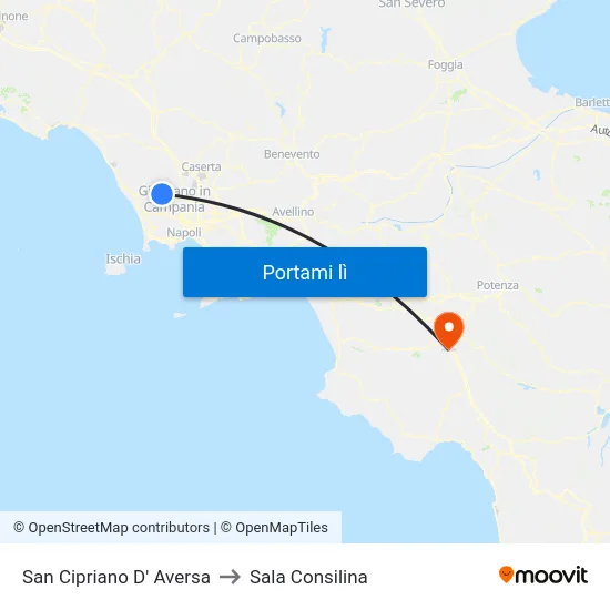 San Cipriano D' Aversa to Sala Consilina map