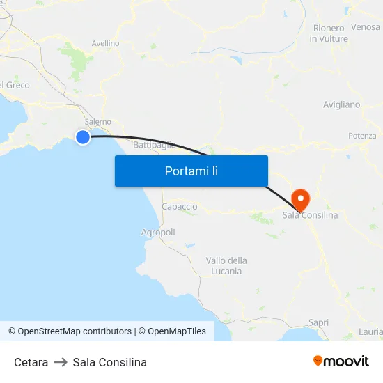 Cetara to Sala Consilina map