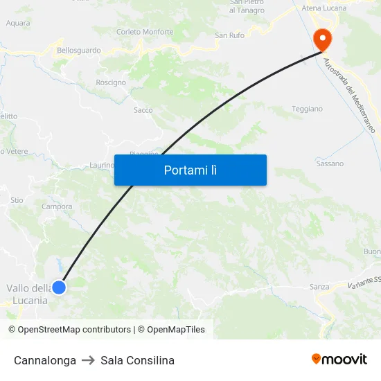 Cannalonga to Sala Consilina map