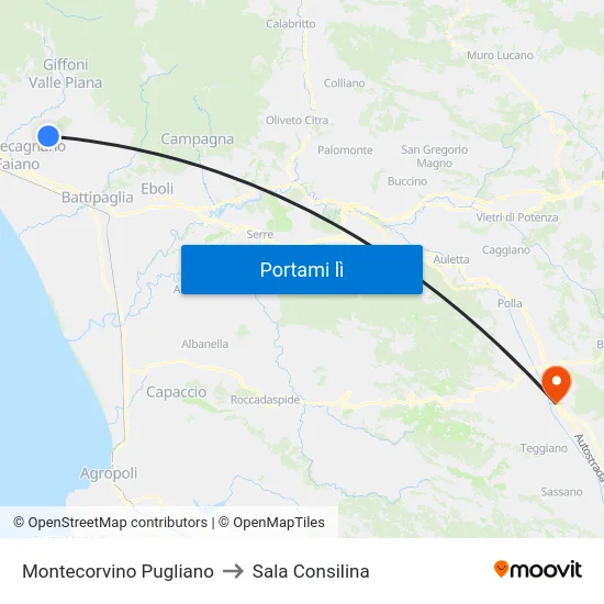 Montecorvino Pugliano to Sala Consilina map