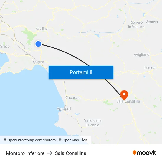 Montoro Inferiore to Sala Consilina map