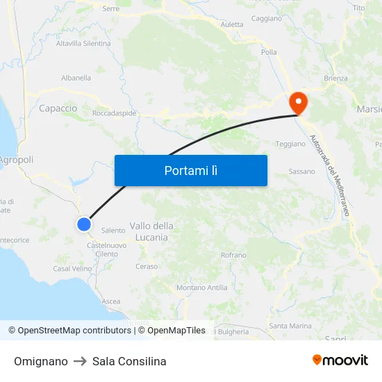 Omignano to Sala Consilina map