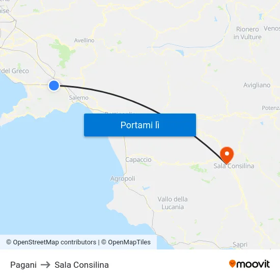 Pagani to Sala Consilina map