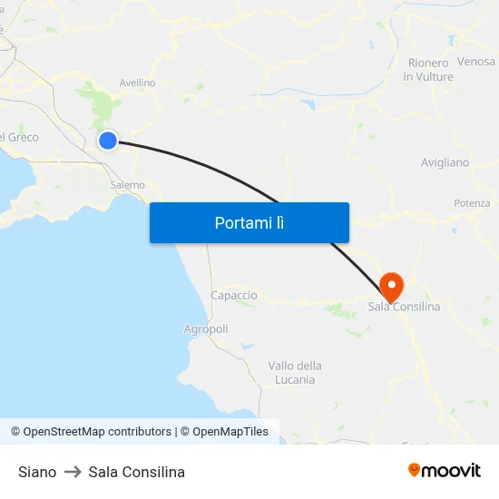 Siano to Sala Consilina map