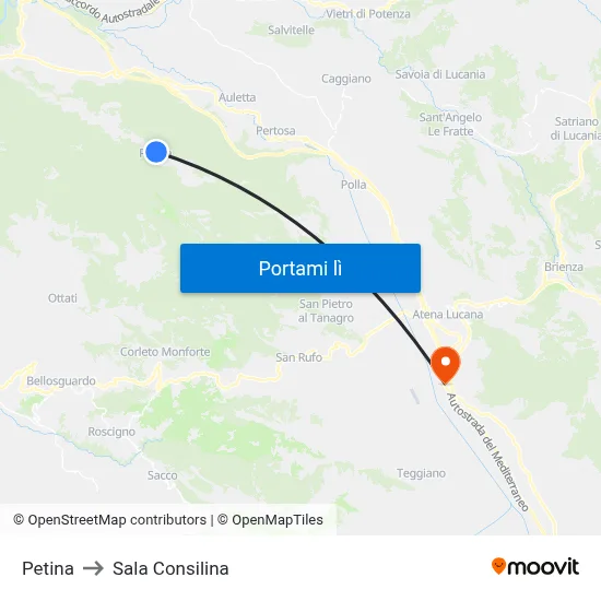 Petina to Sala Consilina map