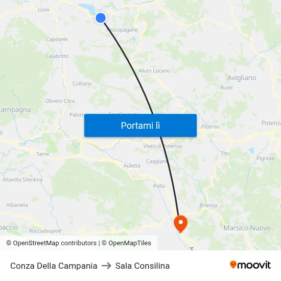 Conza Della Campania to Sala Consilina map