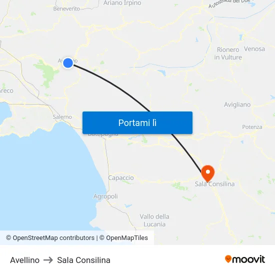 Avellino to Sala Consilina map