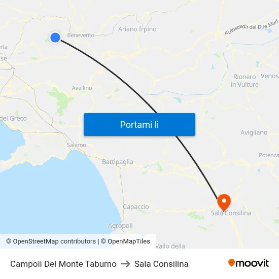 Campoli Del Monte Taburno to Sala Consilina map